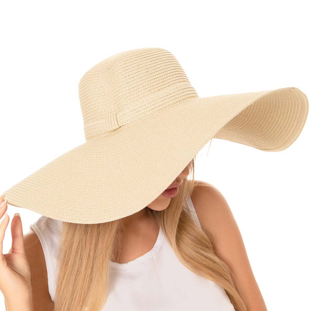 Beige Solid Floppy Straw Sun Hat, Stay stylish and protected from the sun with our sun hats! Made from high-quality straw, this hat is perfect for any sunny day. Its floppy design not only looks fashionable but also provides ample shade for your face and neck. Don't forget to pack this accessory for your next beach trip!