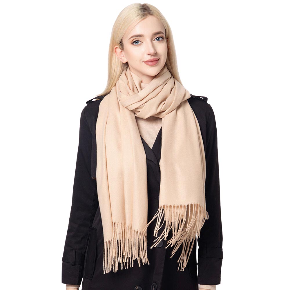 Beige Solid Oblong Scarf, delicate, warm, on-trend & fabulous, a luxe addition to any cold-weather ensemble. This scarf combines great fall style with comfort and warmth. It's a perfect weight and can be worn to complement your outfit or with your favorite fall jacket. Perfect gift for birthdays, holidays, or any occasion.