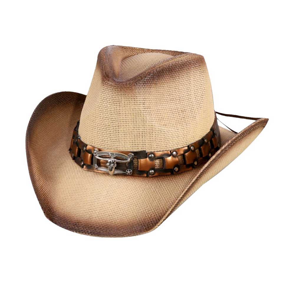 Beige Steer Head Pointed Faux Leather Band Straw Cowboy Hat, Stay stylish and comfortable with our modern cowboy hat. Made with high-quality paper materials, this hat features a classic pointed design and a faux leather band with a steer head embellishment. Perfect for any outdoor or western-inspired event.