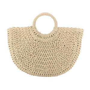 Beige Grab this quirky Straw Basket Beach Tote Bag and head to the beach in style! Keep your sunscreen, towel, and sunglasses safe in this trendy and sturdy straw tote. Perfect for beach days. Woven from natural straw, this bag is perfect for holding your beach essentials with a playful and fun twist.