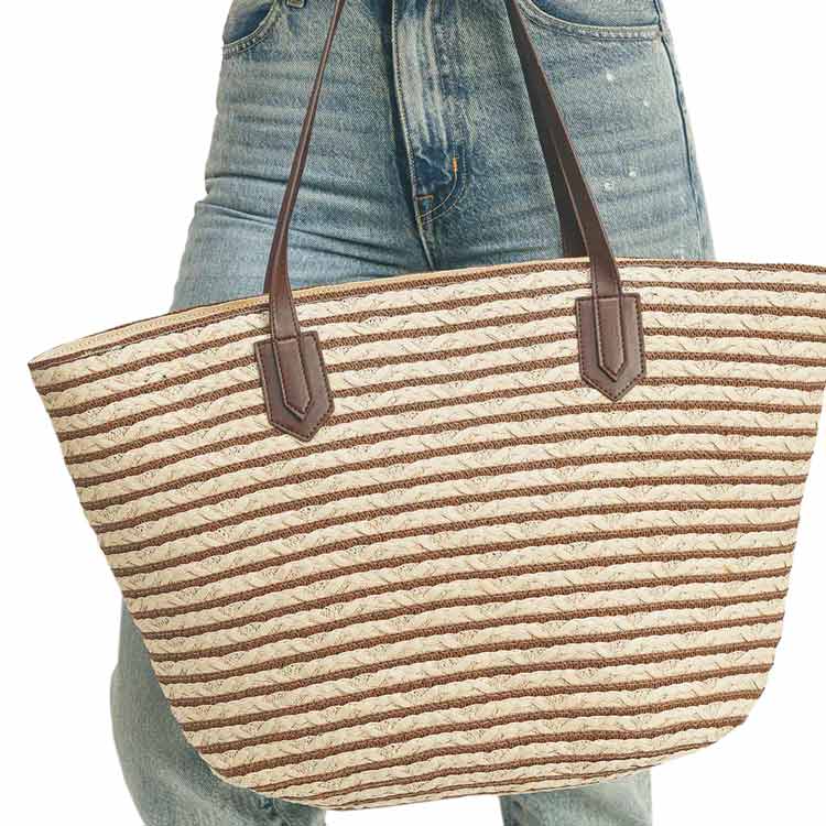 Beige Striped Straw Tote Bag, this tote bag is versatile enough for wearing through the week, simple and leisurely, elegant and fashionable, suitable for women of all ages, and ultra-lightweight to carry around all day. The interior has enough capacity for keys, phones, cards, sunglasses, purses, lipsticks, books, and water bottles. 