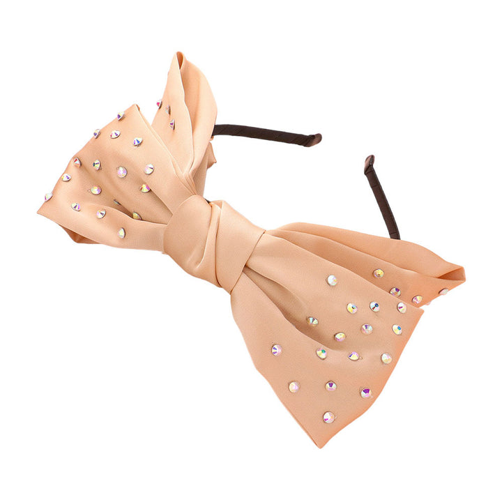 Beige Studded Bow Headband, create a natural & beautiful look while perfectly matching your color with the easy-to-use this headband. Add a super neat and trendy knot to any boring style. Perfect for everyday wear, any occasion, outdoor festivals, and more. Awesome gift idea for your loved one or yourself.