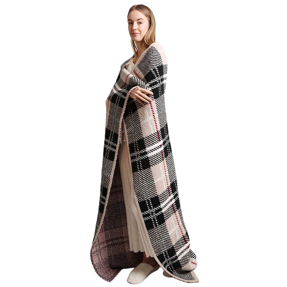 Beige Tartan Check Patterned Throw Blanket, This versatile and luxurious blanket features a classic Tartan Check Pattern on both sides making it perfect for any decor. Crafted with high-quality materials, making it an ideal addition to your home. Stay cozy and stylish, gift this to your loved ones in the winter.