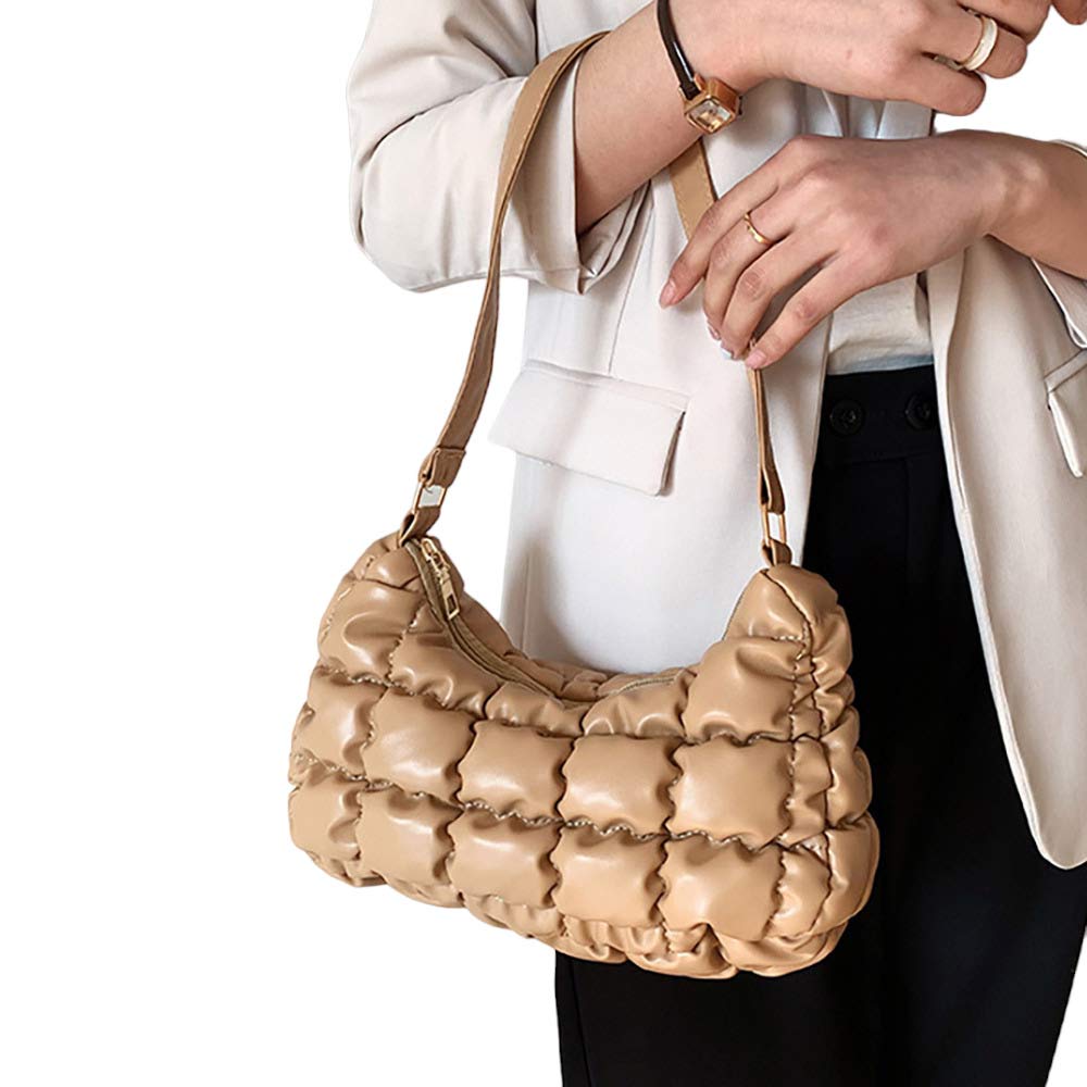 Beige Trendy Quilted Puffer Tote Shoulder Bag, is perfect to carry all your handy items with ease. Great for different activities including quick getaways. Easy to carry with you in your hands or around your shoulders. This is the perfect gift idea for a birthday, holiday, Christmas, anniversary, Valentine's Day, etc.