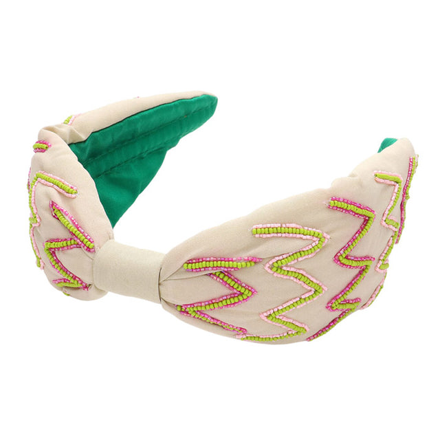 Add some zig-zags and a hint of chevron to your outfit with this fun Beige Zigzag Chevron Patterned Headband! It'll keep your hair in place with its unique patterned design. Perfect for any occasion, dress it up or dress it down, you can't go wrong! Perfect for everyday wear, outdoor festivals, Birthday Gift and more.