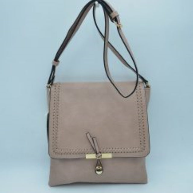 Beige Infuse your daily style with a touch of bohemian elegance with this classic flap crossbody bag. Boasting a softly structured, vertical square silhouette, this handbag stands out with intricate braided stitched detailing that frames the edges of the main top flap. A unique, polished metallic bar and dangling pull-tab closure anchor the front, offering a secure seal and a contemporary focal point.
