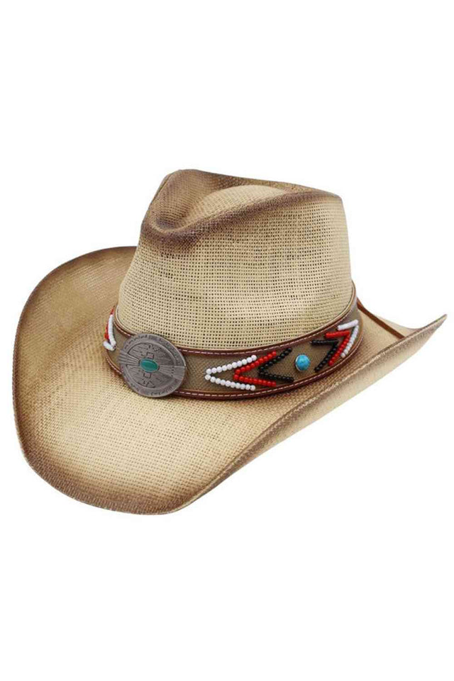 Beige Embrace authentic Western style with this striking cowboy hat featuring a bold horse and horseshoe print. Crafted from 100% paper for breathable comfort, the design showcases decorative X-lace detailing and ornamental conchos that capture classic cowgirl charm. The under-brim construction adds dimension and visual interest. Perfect for rodeos, country events, or everyday Western wear. Made in China.