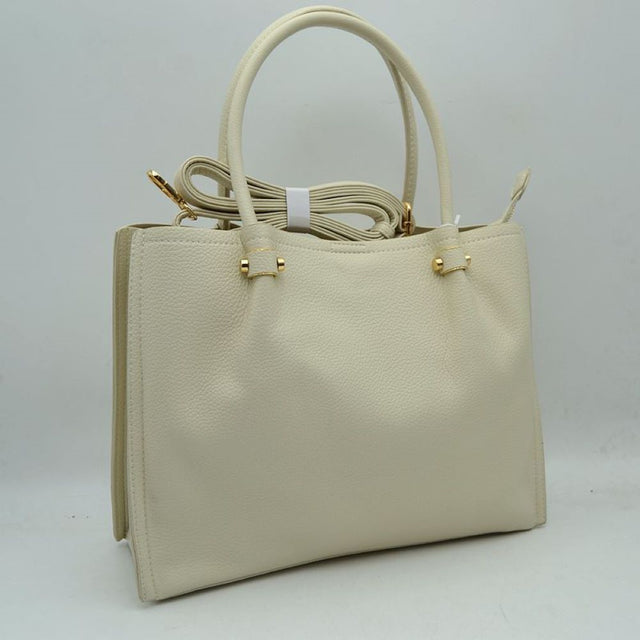 Beige Elevate your daily ensemble with this classic and highly versatile structured satchel bag. Designed with both professional elegance and everyday functionality in mind, this handbag features a finely textured, pebble-grain finish that offers a refined look while remaining durable and easy to maintain.