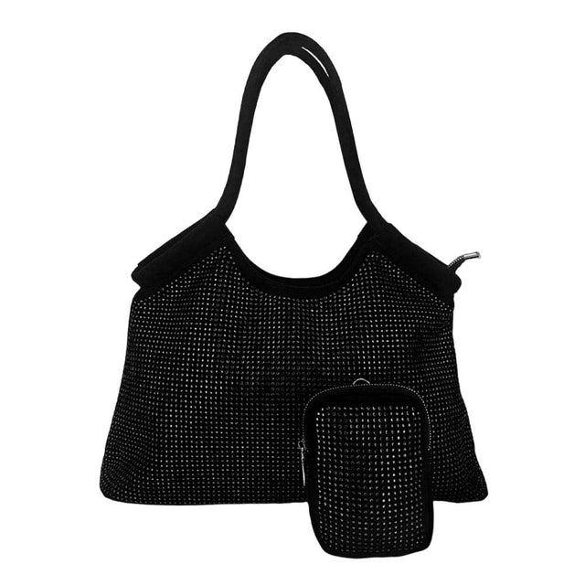 Black 2Pcs Bling Shoulder Bag and Mini Pouch Bag Set, this shoulder bag and mini pouch bag set is versatile enough for wearing through the week, simple and leisurely, elegant and fashionable, suitable for women of all ages, and ultra-lightweight to carry around all day. The interior has enough capacity for keys, phones, cards, sunglasses, purses, lipsticks, books, and water bottles. This bling shoulder bag and mini pouch bag set can hold up all your daily necessities.