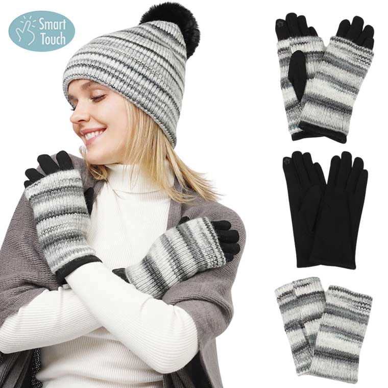 Black 3 In 1 Multi Colored Touch Smart Gloves, give your look so much more eye-catching and feel so comfortable with the beautiful multi-colored design and embellishment. These warm gloves will allow you to use your electronic device with ease. Perfect gift accessory for this winter. Stay warm and cozy.