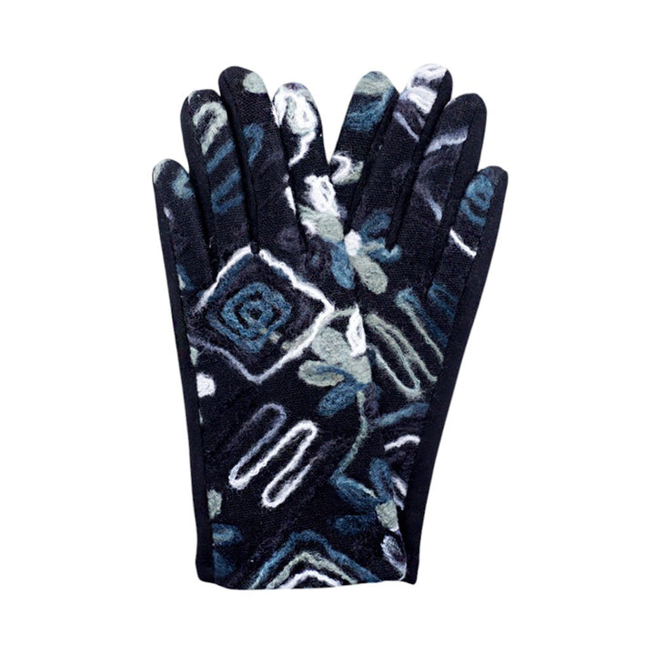 Black Abstract Yarn Embroidered Smart Touch Gloves crafted with abstract yarn embroidery, keep your hands warm, allow you to use touchscreens without taking them off.