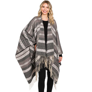 Black Aztec Patterned Fringe Ruana Poncho, with the latest trend in ladies' outfit cover-up! the high-quality knit poncho is soft, comfortable, and warm but lightweight. It's perfect for your daily, casual, party, evening, vacation, and other special events outfits. A fantastic gift for your friends or family.