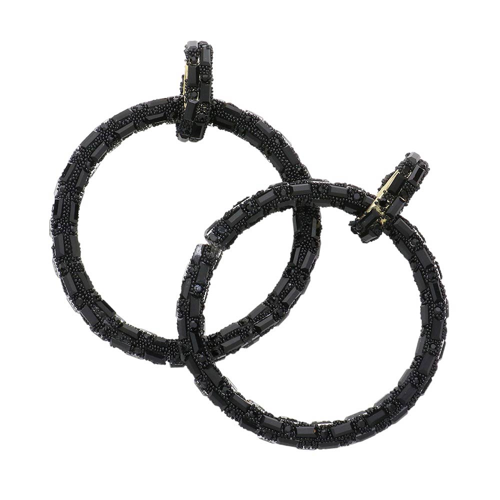 Black Baguette Stone Embellished Open Circle Earrings, add a touch of classic elegance and charm to any outfit. Crafted from high-grade metals and stones, these earrings are designed for long-lasting wear. The carefully cut baguette stones add sparkle and shine for a dazzling finish. Perfect for any special occasion.