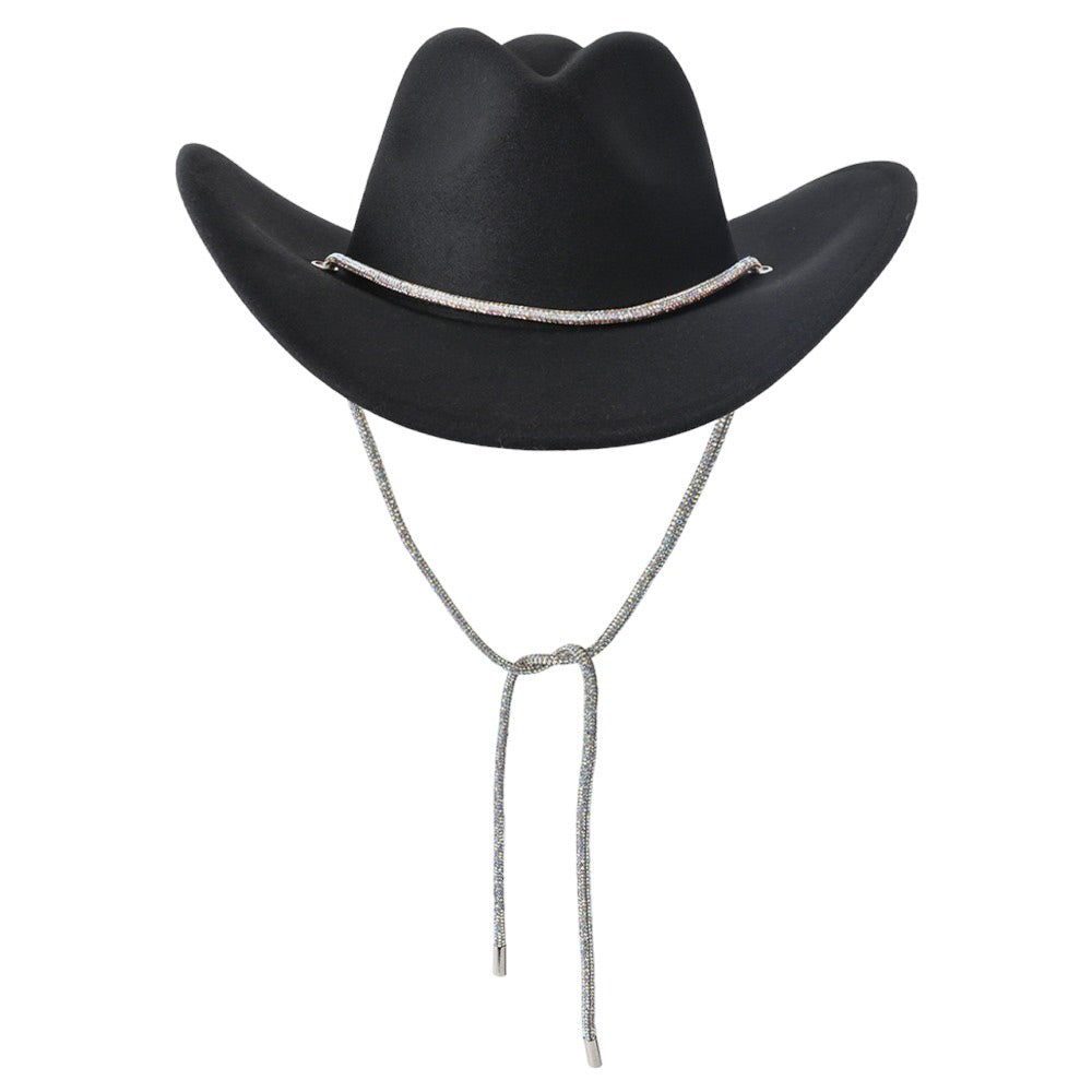 Black Bling Band Strap Cowboy Fedora Panama Hat, is the perfect combination of style and sophisticated design. The luxurious hat features a sleek bling band strap, making it an ideal choice for any occasion. Perfect gift idea for fashion forwarded, traveler friends, and family members
