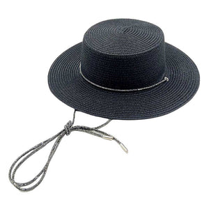 Black Bling Chin Tie Straw Sun Hat! Introducing the perfect accessory for your sunny adventures. With its stylish bling detail and functional chin tie, this hat will keep you looking effortlessly chic while protecting you from the sun. Don't let the heat bother you, just tie the chin tie and enjoy the day.