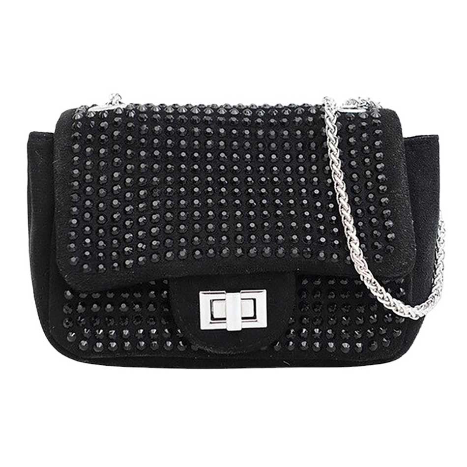 Black Bling Crossbody Bag, is the perfect way to accessorize any outfit, with its glimmering rhinestones and versatile style. Crafted from colorful synthetic leather, it looks great and is made to last. The adjustable strap offers comfort and the interior allows for plenty of storage. A perfect gift idea for loved ones.