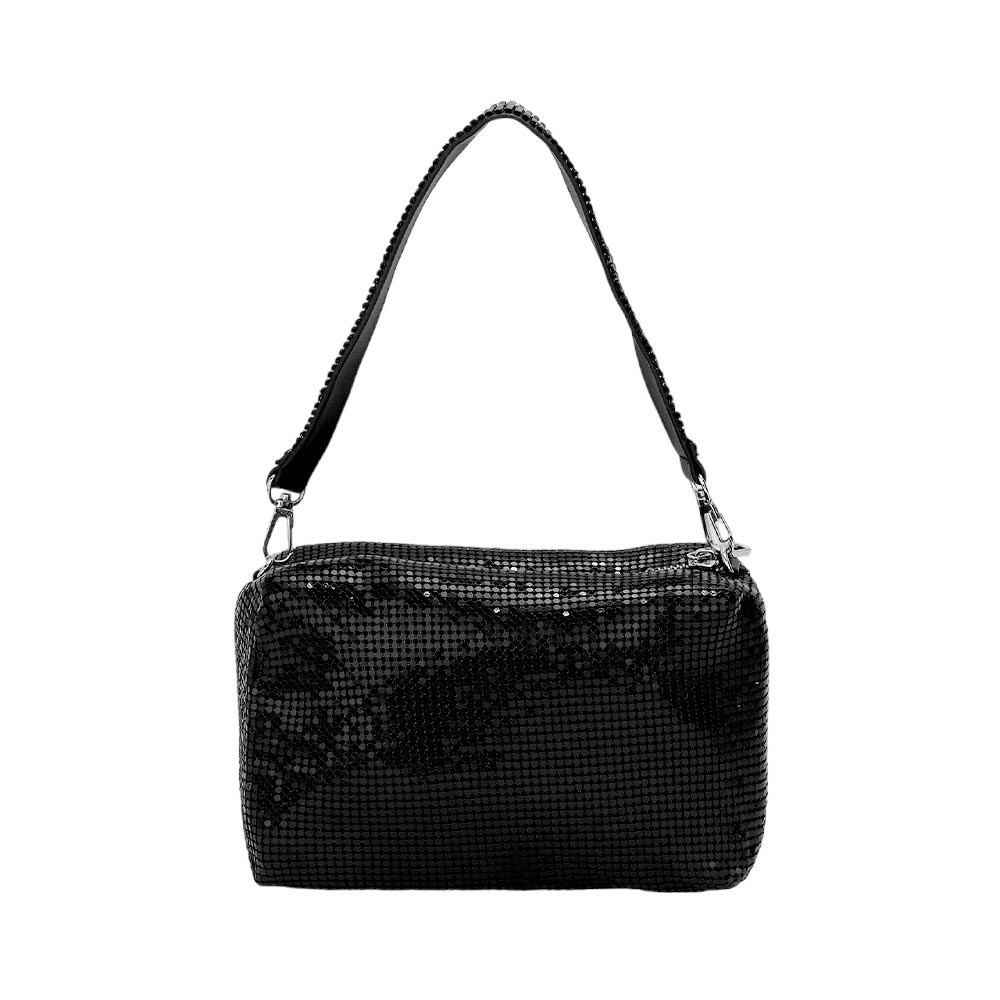 Black Bling Rectangle Tote Crossbody Bag, This eye-catching bag is sure to draw glances! Crafted with premium materials, its rectangular shape is fashionable and reliable for carrying all of your personal items. The convenient crossbody design ensures comfortable and secure carrying. Shine up with this crossbody tote bag.