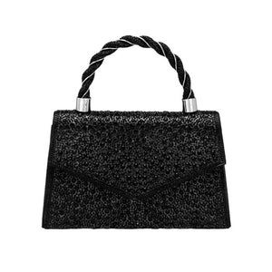 Black Bling Top Handle Evening Crossbody Bag, is the perfect accessory to complete any outfit. The durable construction and fashionable design of this bag make it ideal for special occasions. With enough space for a cell phone, lipstick, and other essential items, you'll never be without the perfect accessory.