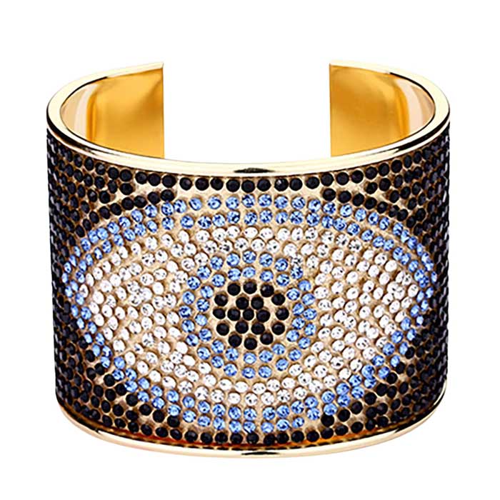 Black Blue Evil Eye Rhinestone Paved Cuff Bracelet, get ready with this evil eye rhinestone paved cuff bracelet to receive the best compliments on any special occasion. These classy rhinestone bracelets are perfect for parties, Weddings, and Evenings. Awesome gift for anniversaries, Valentine’s Day, or any special occasion.