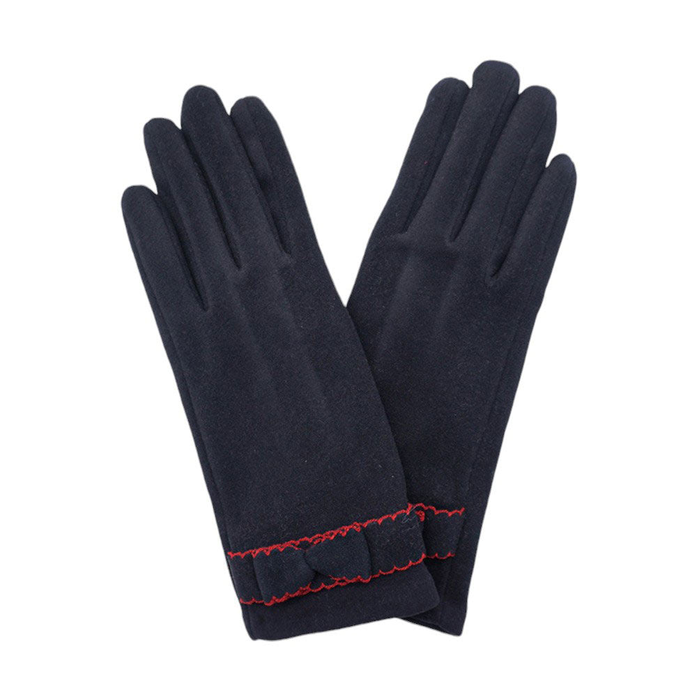 Black-Bow Pointed Faux Suede Smart Touch Gloves, Perfect blend of fashion and function. With the added benefit of being smart touch compatible, you can easily use your phone or tablet while keeping your hands warm. The stylish bow and pointed design add a touch of elegance to any outfit.