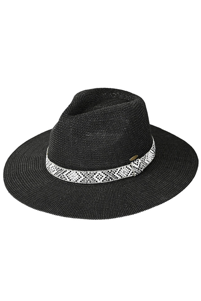 Black C.C Aztec Beads Trim Band Panama Hat features distinctive Aztec beaded trim, combining traditional weaving techniques with contemporary design elements. The breathable construction offers superior sun protection while maintaining comfort during extended wear. Versatile enough for both casual outings and resort attire, this C.C. hat delivers exceptional quality with attention to authentic detailing. 