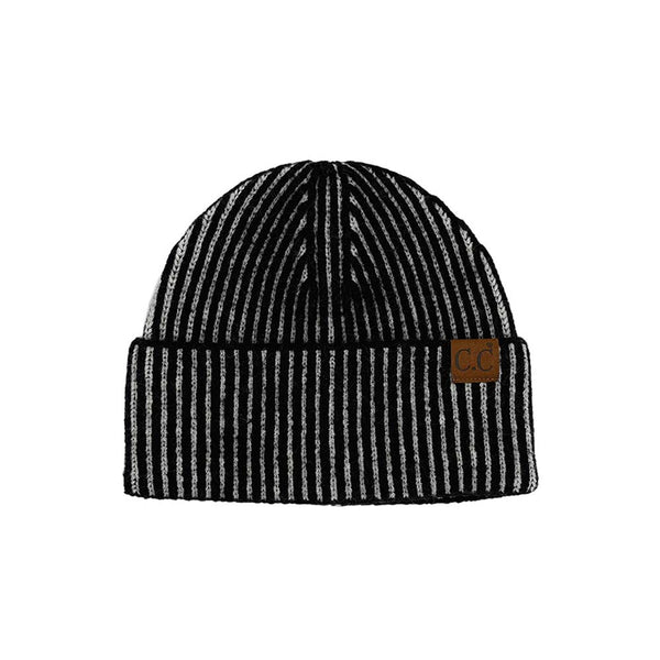 Black C.C Contrast Color Stripes Cuff Beanie, this beanie is designed to keep you warm and comfortable on the coldest days. It's the autumnal touch you need to finish your outfit in style. Awesome winter gift accessory for birthdays, Christmas, Secret Santa, holidays, anniversaries, and Valentine's Day to your family.