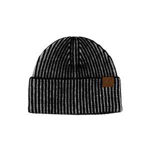Black C.C Contrast Color Stripes Cuff Beanie, this beanie is designed to keep you warm and comfortable on the coldest days. It's the autumnal touch you need to finish your outfit in style. Awesome winter gift accessory for birthdays, Christmas, Secret Santa, holidays, anniversaries, and Valentine's Day to your family.