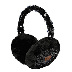 Black C.C Faux Fur Sequin Earmuff, this earmuff is designed with a faux fur and sequin finish for style and warmth. This is the perfect winter accessory for any occasion or any outdoor activity. It is lightweight and adjustable, offering comfort and superior insulation against cold temperatures. Perfect winter gift choice.