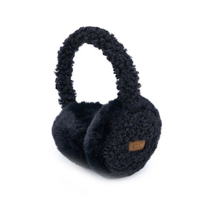 Black C.C Faux Fur Sherpa Earmuffs. Stay warm and stylish with these. Crafted with quality faux fur and Sherpa on the inside for ultimate comfort, these earmuffs provide superior insulation and protection from the cold. Their classic and timeless design allows them to easily match with any outfit.