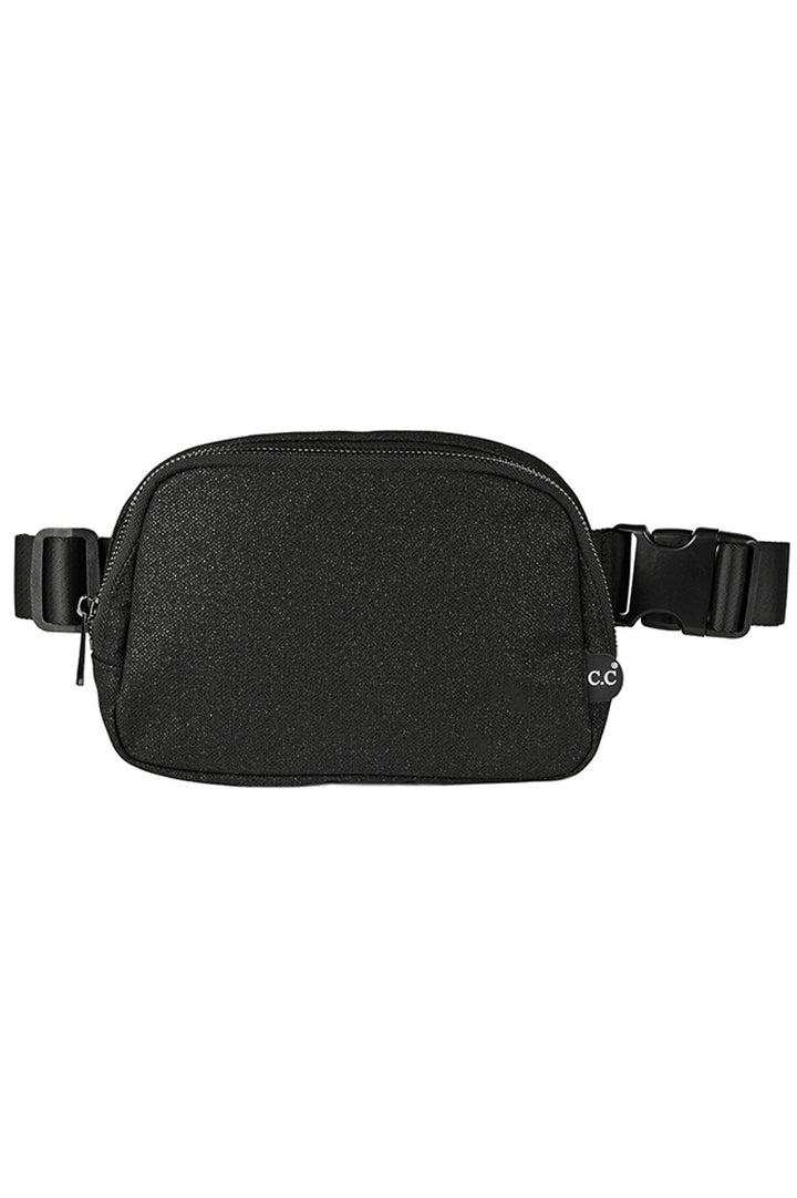 Black C.C Glitter Tiny Mesh Fanny Pack offers a stylish and functional solution for carrying your essentials. The glitter mesh adds a touch of sparkle, while the compact size makes it easy to carry on-the-go. Stay organized and on-trend with this versatile fanny pack.