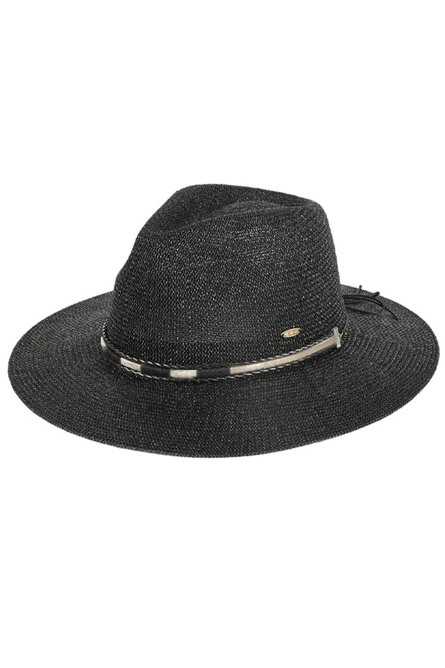Black C.C Hard Shaped Panama Hat is made with high-quality materials and a unique shaping technique. The result is a stylish and durable hat perfect for any outdoor event. Its rigid structure allows for protection against sun and wind, while its sleek design complements any outfit.