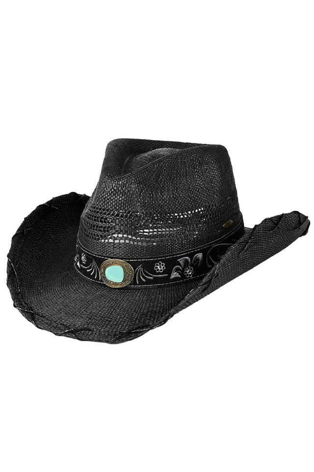 Black C.C Metallic X Stitches Vented Cowboy Hat combines traditional Western style with modern comfort. The distinctive metallic cross-stitching detail adds sophisticated flair, while strategic ventilation ensures breathability during extended wear. Crafted with quality materials for durability and shape retention, this hat delivers both authentic cowboy aesthetics and practical functionality for everyday use. 