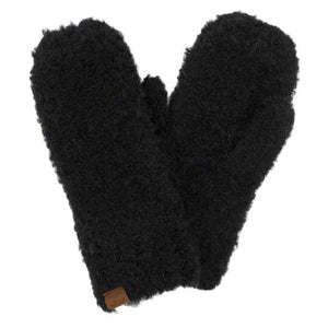 Black C.C Mixed Color Boucle Mittens. Stay warm in style with these mittens. These gloves are designed with a luxuriously soft boucle yarn and feature a classic ribbed cuff. They come in three stylish colors and offer a great fit with superior breathability and warmth.