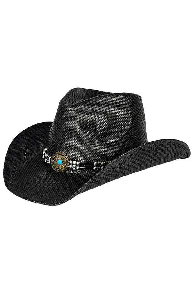 Black C.C Mixed Ethnic Bead Trim Band Cowboy Hat is perfect for adding some stylish flair to your western look. The mixed ethnic bead trim adds a unique touch to this classic cowboy hat, making it a fashionable and versatile accessory. Crafted with high-quality materials, this hat is sure to become a staple in your wardrobe.