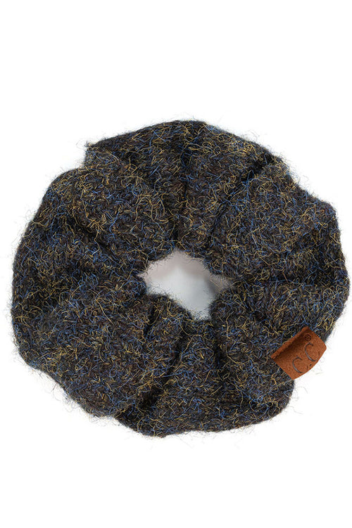 C.C Multi Yarn Knit Solid Color Soft Scrunchies - Black