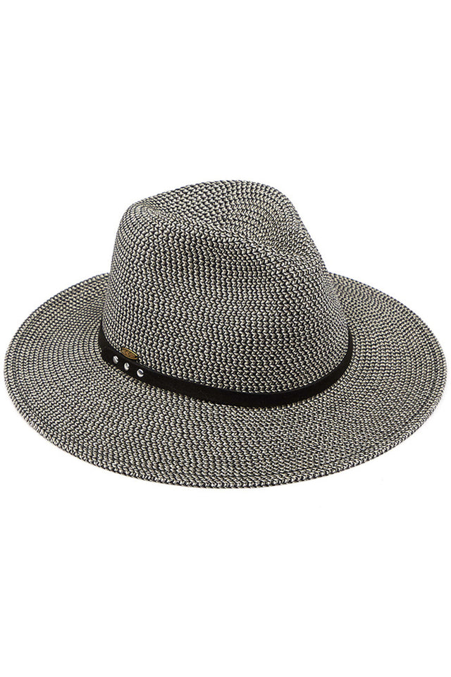 Black C.C Suede Band Trim Panama Sun Hat offers both style and functionality. Its suede band trim adds a touch of elegance, while its panama design protects you from the sun's harmful rays. Made with high-quality materials, this hat is a must-have for your sunny adventures.