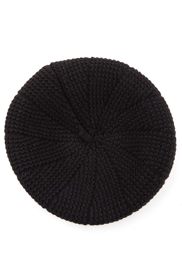 Black C.C. Scalloped Wave Pattern Beret features distinctive wave texturing for dimensional appeal. Precision-knit with premium materials for optimal comfort and durability. The classic beret silhouette with contemporary scalloped detailing offers versatile styling options for both casual and elevated looks.
