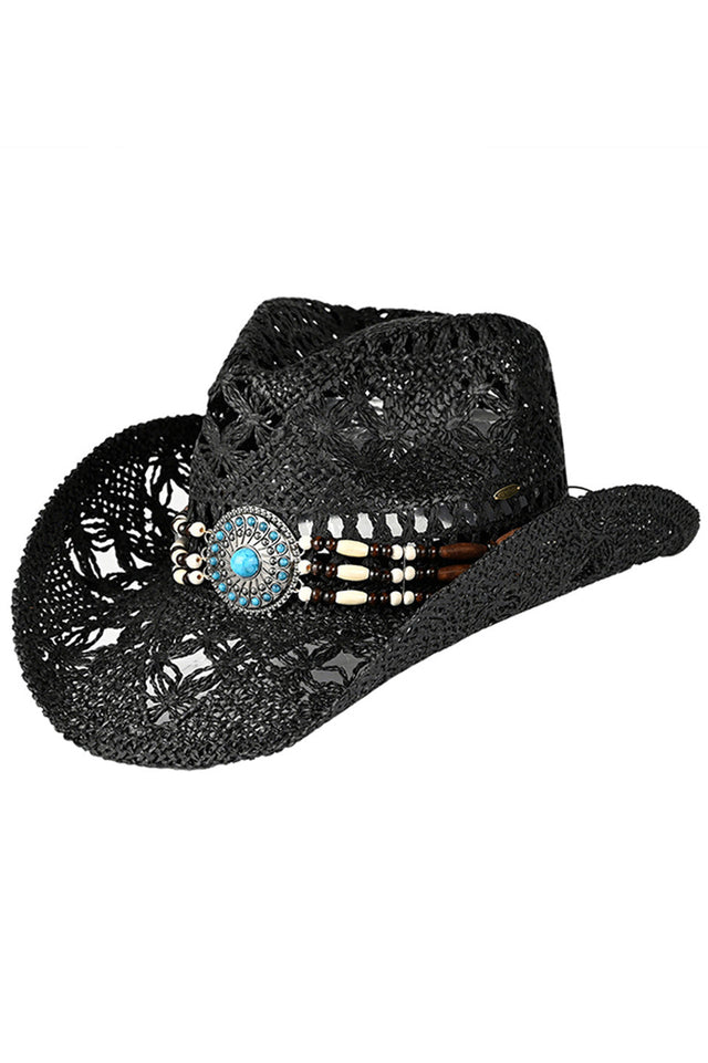 C.C Women's Western Wooden Bead Band Tea-Stain Cowboy Hat