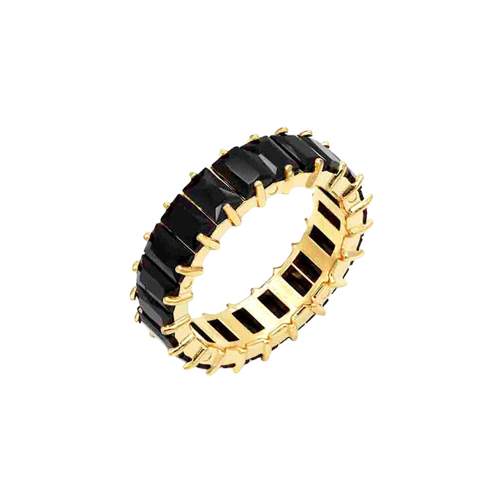 Black CZ Baguette Stone Embellished Stainless Steel Ring, these steel rings are easy to put on, and take off and so comfortable for special occasions. Perfect jewelry gift to expand a woman's fashion wardrobe with a classic, timeless style. Awesome gift for birthdays, anniversaries, Valentine’s Day, or any occasion.