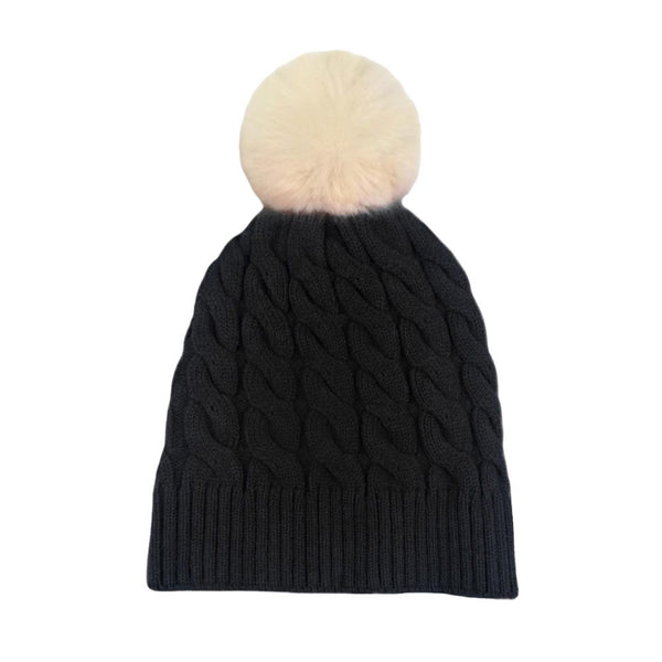 Black Cable Knit Faux Fur Pom Pom Beanie Hat, is a great way to stay warm in cold weather. The faux fur adds an extra layer of insulation to keep you extra cozy, while the cable knit adds an elegant texture. The pom pom on top adds a touch of fashion for a stylish look. Perfect gift for the persons you care about the most.