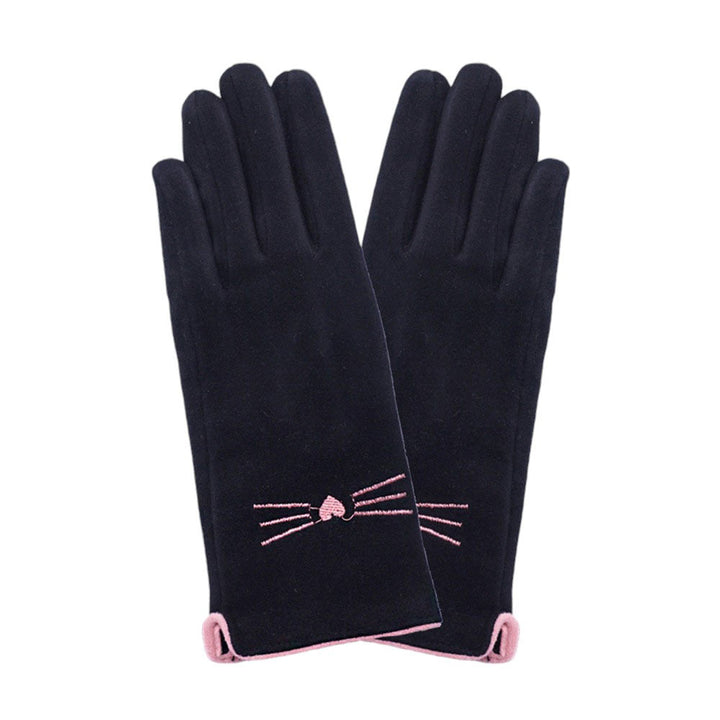 Black-Cat Pointed Faux Suede Smart Touch Gloves, keep your hands warm and stylish while using your smartphone. Made with faux suede, they provide a comfortable fit and a cute cat design. Stay connected and fashionable this winter. It is an incomparable gift to the one you love the most.