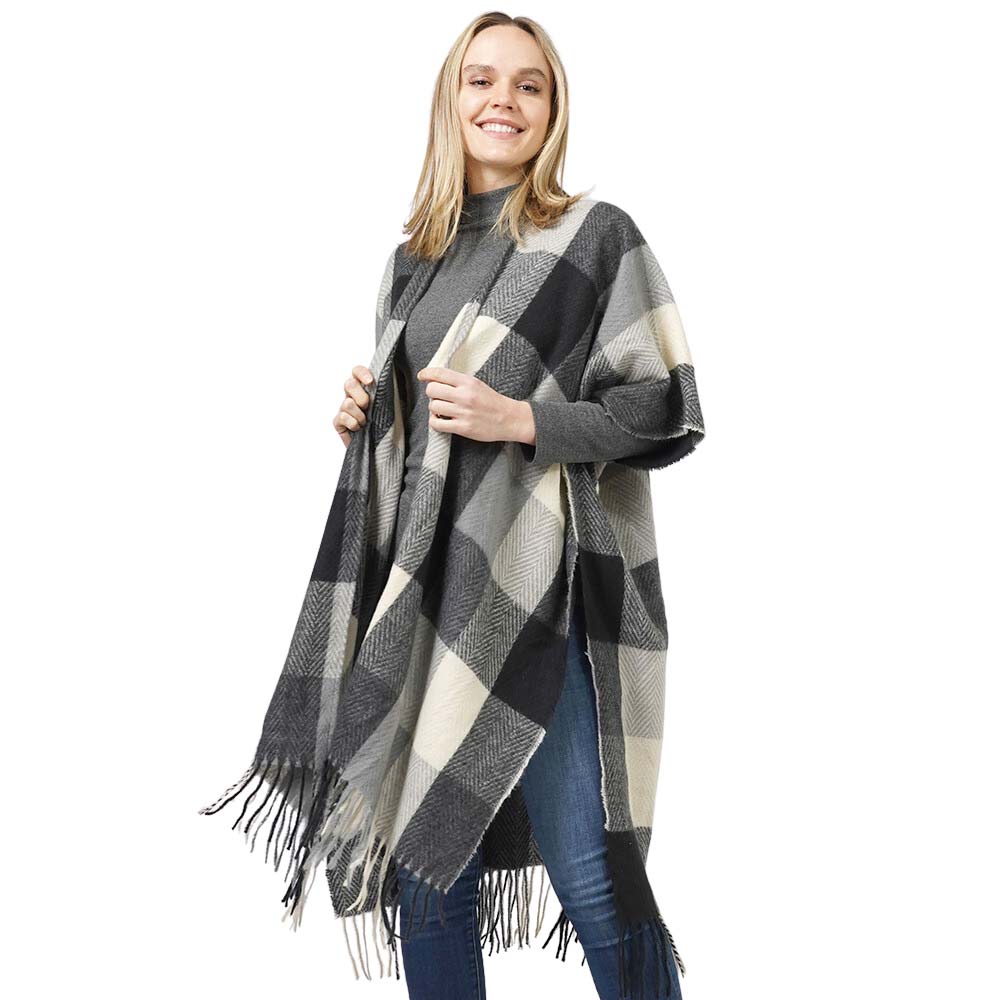 Black Check Patterned Vest, with the latest trend in ladies' outfit cover-up! the high-quality knit poncho is soft, comfortable, and warm but lightweight. It's perfect for your daily, casual, party, evening, vacation, and other special events outfits. A fantastic gift for your friends or family.