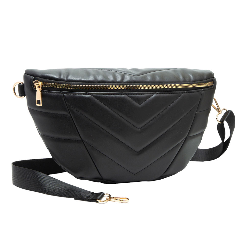 Black Chevron Patterned Solid Sling Bag, is a stylish and versatile accessory. Its adjustable shoulder strap allows for comfortable wear, while the compact size is perfect for carrying your essentials like your phone, wallet, keys, and more. Perfect gift for traveler friends, fashion-forwarded family members, and friends. 