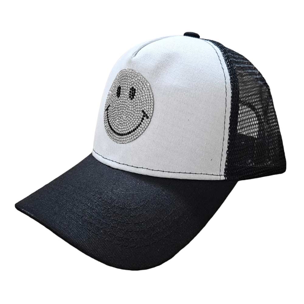 Black Clear Bling Smile Accented Mesh Back Baseball Cap, this stylish baseball cap is the perfect accessory for any casual outing. Comfortable and perfect for keeping the sun off of your face. It looks so pretty, bright, and elegant in any season. This cap is a fantastic gift for your loved one.