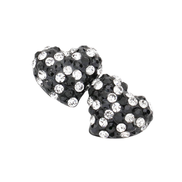 Black-Clear-Crystal Pave Heart Stud Earrings are a must-have for any fashion forward individual. With stunning crystal pave detailing, these earrings add a touch of elegance and sophistication to any outfit. The heart shape symbolizes love and affection, making these earrings a perfect gift for a loved one. Crafted with high-quality materials, these earrings are durable and long-lasting. Elevate your style with these beautiful and timeless earrings.