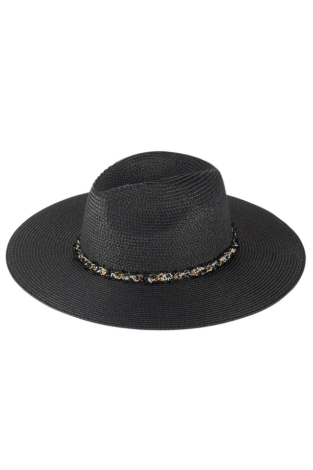 Black Confetti Braided Chain Band hat combines sophisticated design with summer functionality. The distinctive braided chain band adds an elegant accent while providing superior sun protection. The lightweight construction ensures all-day comfort, making it an essential accessory for beach outings, garden parties, or casual summer strolls.