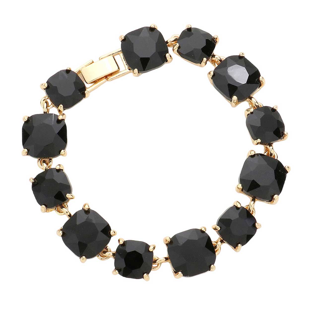 Black Diamond Cushion Square Stone Link Evening Bracelet, is the perfect accessory for any occasion. Crafted with a diamond-like cut and a gorgeous link pattern, this bracelet is sure to turn heads. This unique design is sure to make look stylish. Crafted with attention to detail, this bracelet will add a touch of glamour to attire.