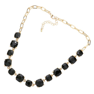 Black Cushion Square Stone Link Evening Necklace, is the perfect accessory for any occasion. Crafted with attention to detail, this evening necklace will add a touch of glamour to any attire. Perfect Birthday Gift, Mother's Day Gift, Anniversary Gift, Christmas Gift, Valentine's Day Gift, Wedding Party.