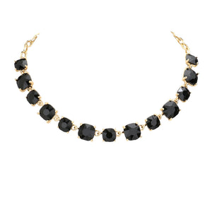 Black Cushion Square Stone Link Evening Necklace, is the perfect accessory for any occasion. Crafted with attention to detail, this evening necklace will add a touch of glamour to any attire. Perfect Birthday Gift, Mother's Day Gift, Anniversary Gift, Christmas Gift, Valentine's Day Gift, Wedding Party.