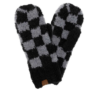 C.C Checkered Pattern Boucle Mittens